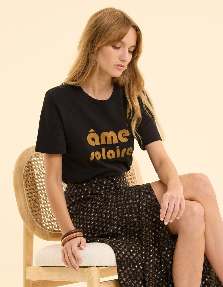 ikks Tee-shirt manches courtes noir message camel I.Code