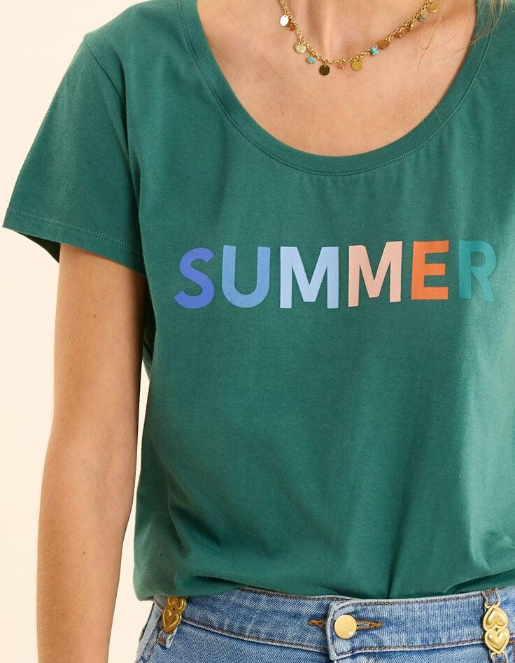 Ikks Tee-shirt Manches Courtes Vert Message Coloré I.Code