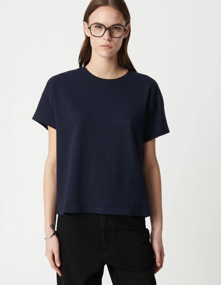 Ikks Tee-shirt Marine Col Rond Broderie Chevrons Dos Femme