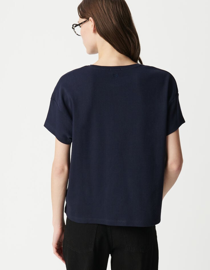 Ikks Tee-shirt Marine Col Rond Broderie Chevrons Dos Femme