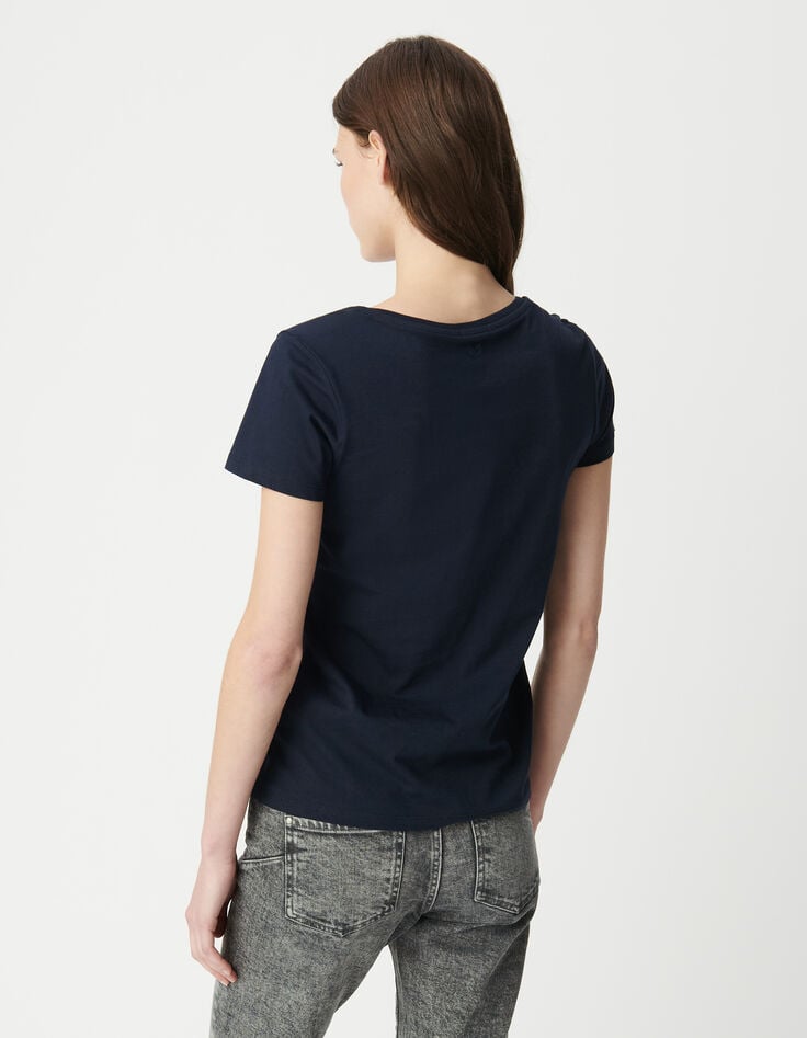 Ikks Tee-shirt Marine Encolure V Broderie Chevrons Dos Femme