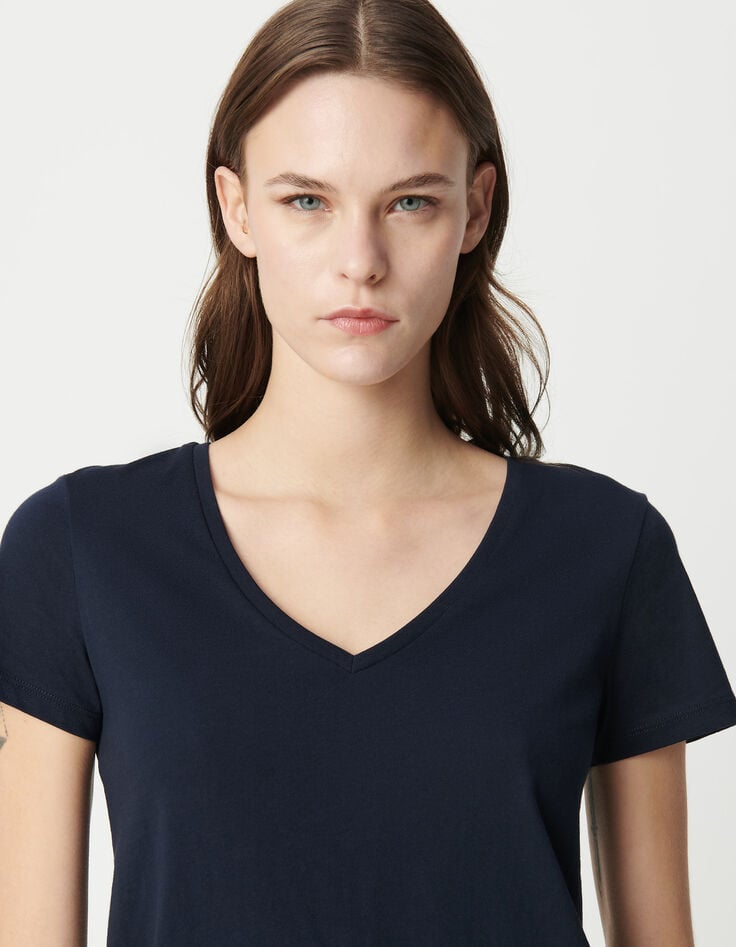 Ikks Tee-shirt Marine Encolure V Broderie Chevrons Dos Femme