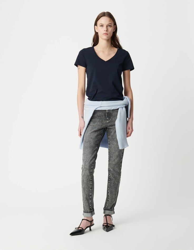 ikks Tee-shirt marine encolure V broderie chevrons dos Femme