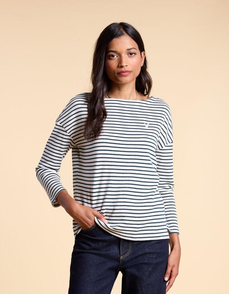 Ikks Tee-shirt Marinière écru Marine Doré Brodé Cœur I.Code