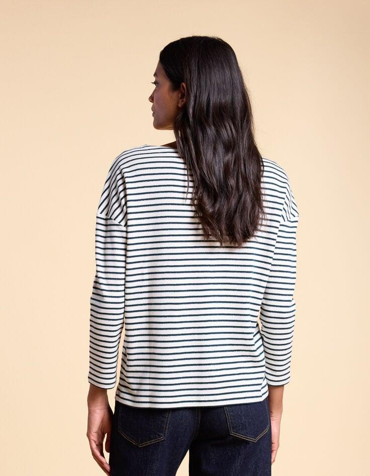 Ikks Tee-shirt Marinière écru Marine Doré Brodé Cœur I.Code