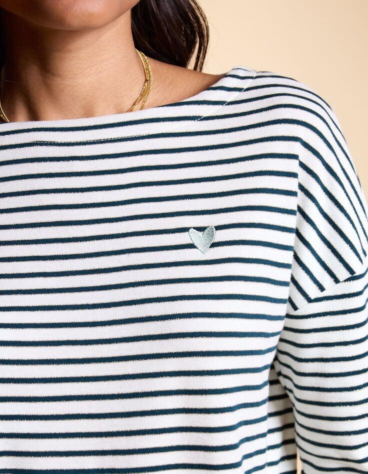 Ikks Tee-shirt Marinière écru Marine Doré Brodé Cœur I.Code