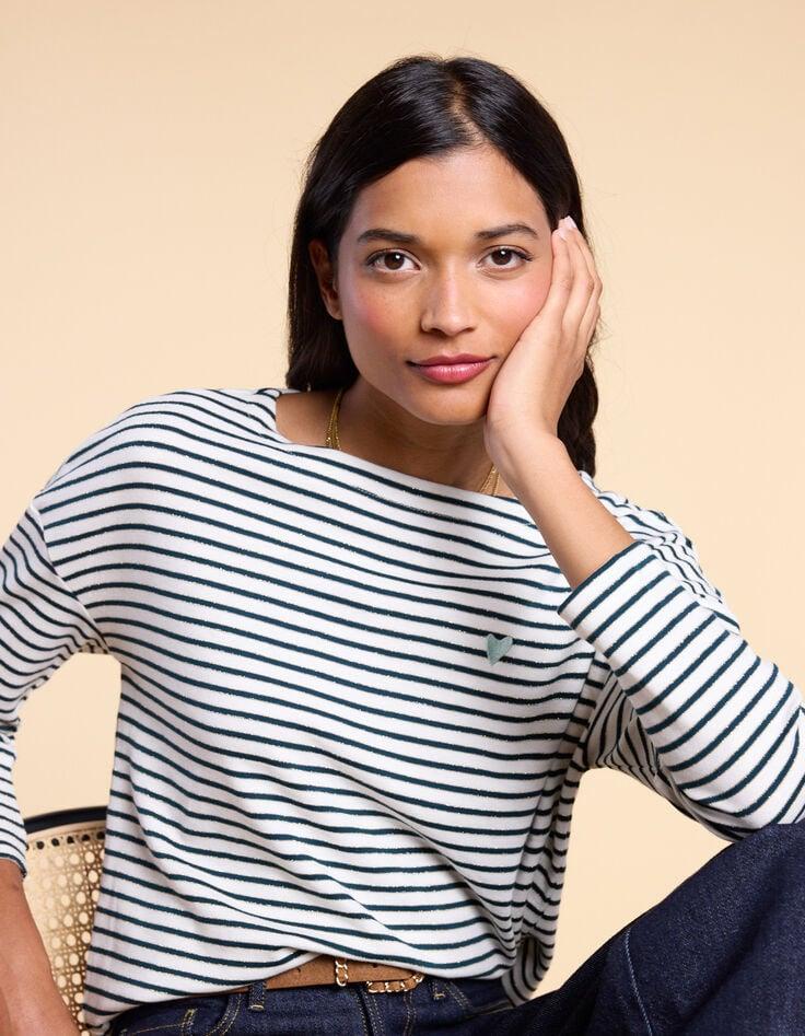 ikks Tee-shirt marinière écru marine doré brodé cœur I.Code