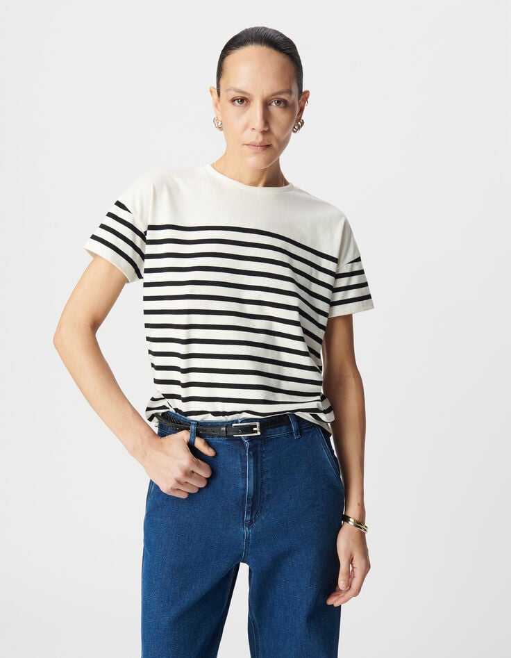 Ikks Tee-shirt Marinière En Coton Col Rond Broderie Pour Femme