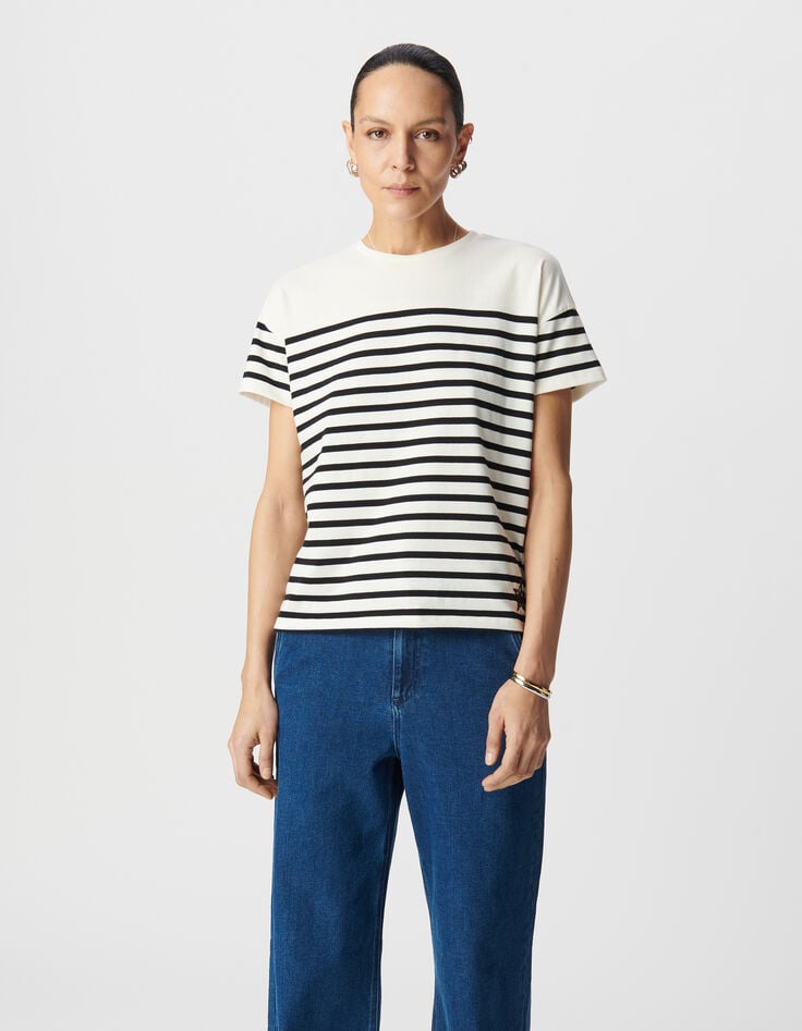 Ikks Tee-shirt Marinière En Coton Col Rond Broderie Pour Femme