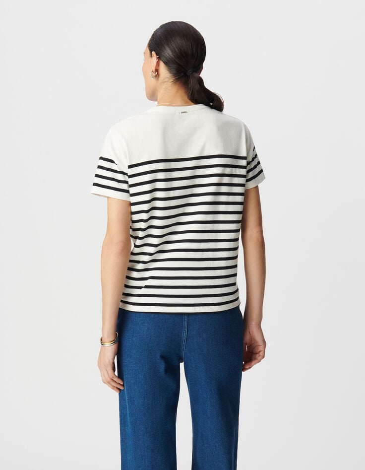 Ikks Tee-shirt Marinière En Coton Col Rond Broderie Pour Femme