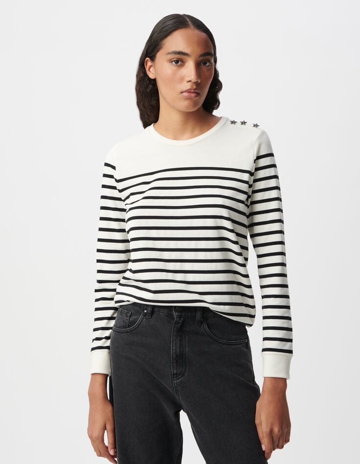 Ikks Tee-shirt Marinière Manches Longues Blanc Cassé