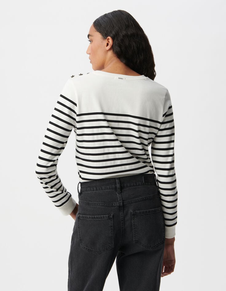 Ikks Tee-shirt Marinière Manches Longues Blanc Cassé