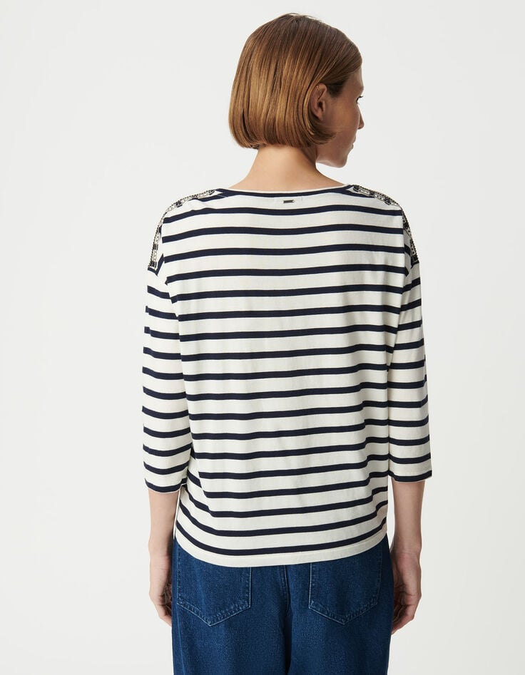 Ikks Tee-shirt Marinière Oversize Marine Et Blanc Bijoux épaules Femme