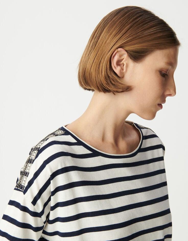 Ikks Tee-shirt Marinière Oversize Marine Et Blanc Bijoux épaules Femme