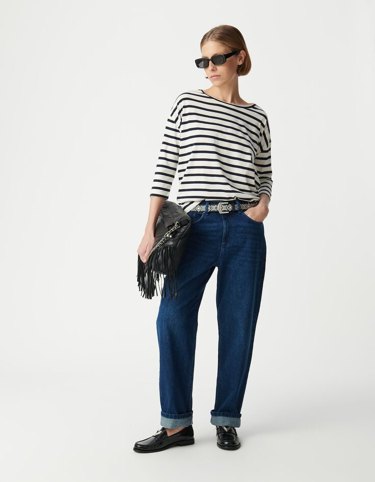 ikks Tee-shirt marinière oversize marine et blanc bijoux épaules Femme