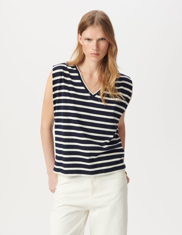 Ikks Tee-shirt Marinière Rayures Marine Et Blanches épaulettes Femme
