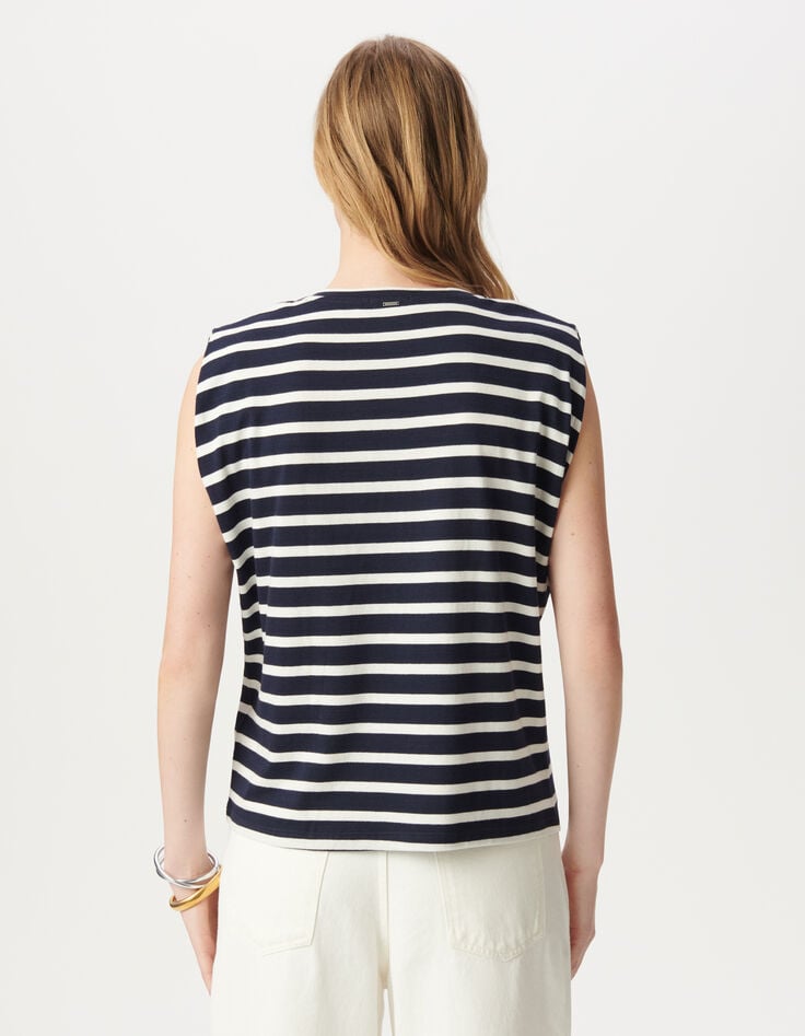 Ikks Tee-shirt Marinière Rayures Marine Et Blanches épaulettes Femme