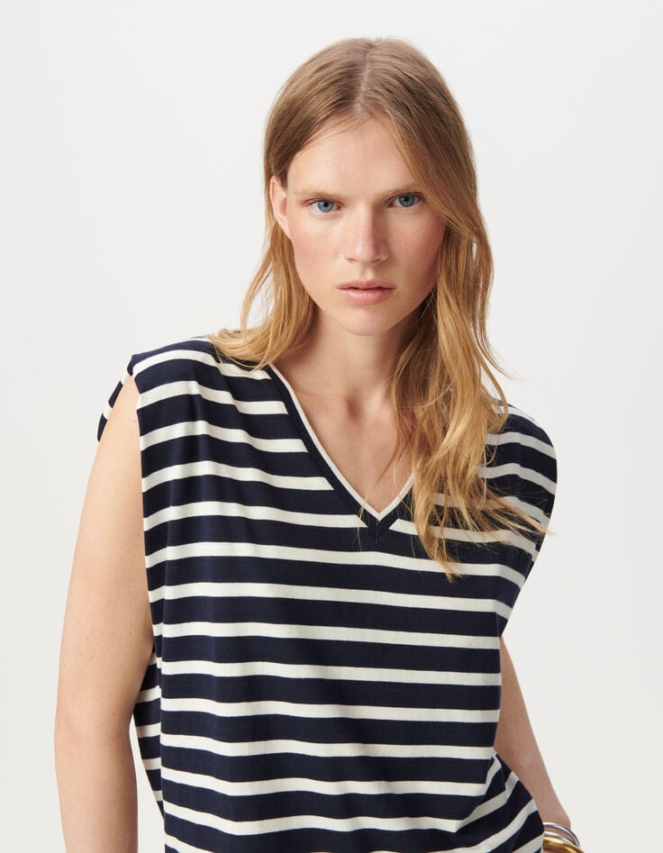 Ikks Tee-shirt Marinière Rayures Marine Et Blanches épaulettes Femme