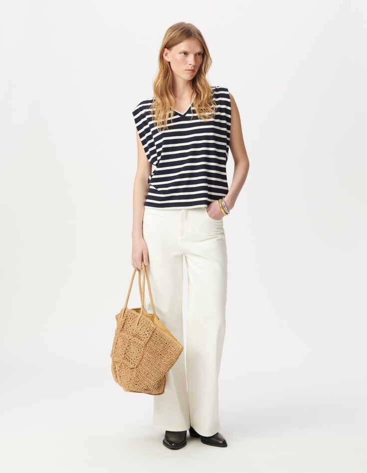 ikks Tee-shirt marinière rayures marine et blanches épaulettes Femme