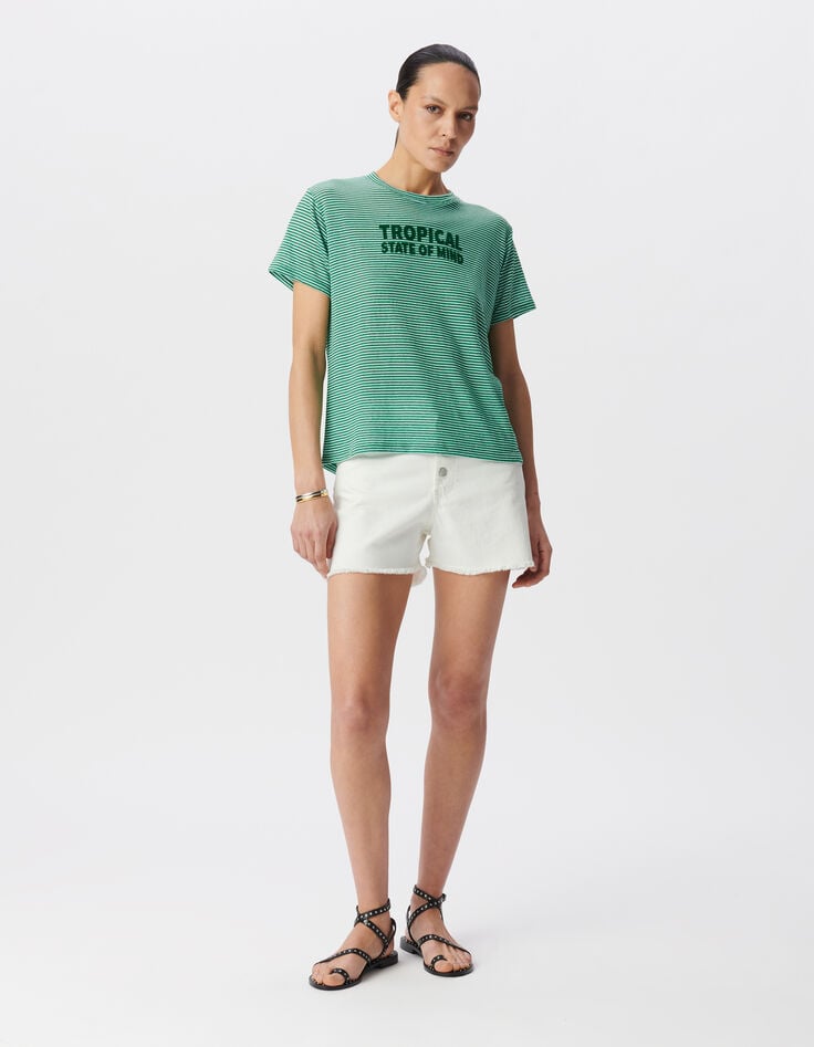 Ikks Tee-shirt Marinière Vert Message Flocage Velours Femme