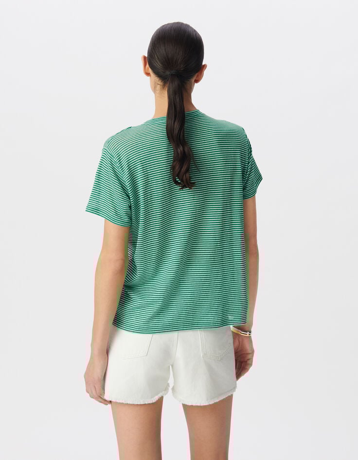 Ikks Tee-shirt Marinière Vert Message Flocage Velours Femme