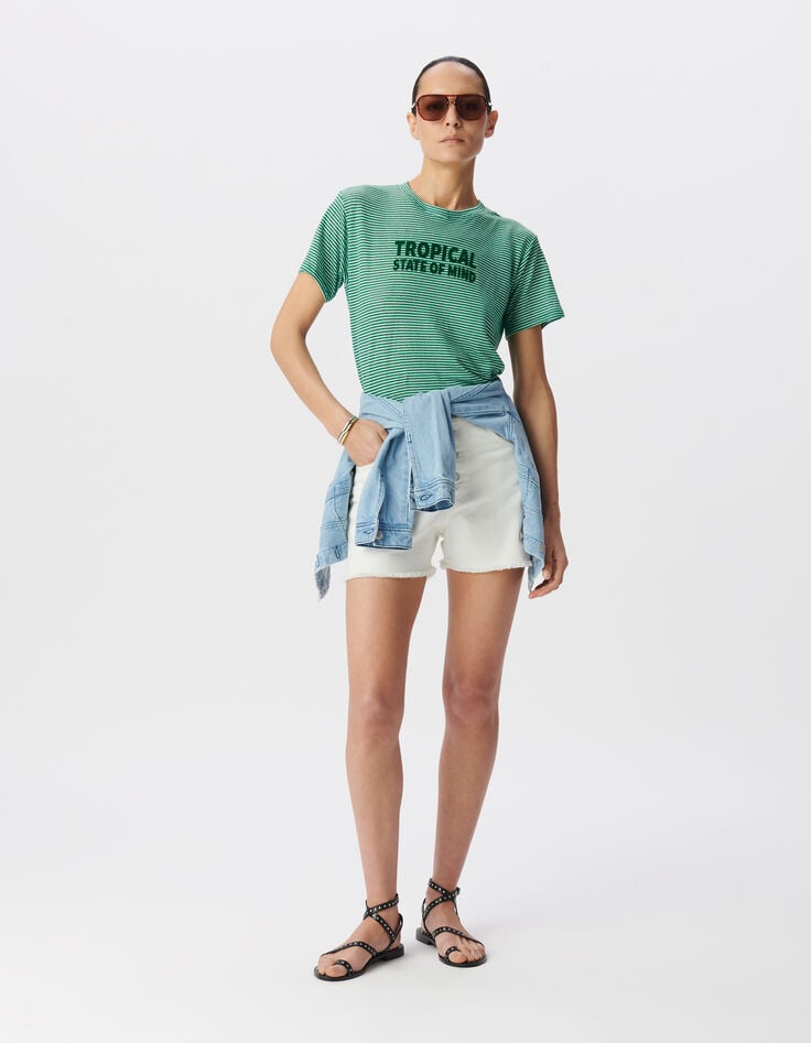 ikks Tee-shirt marinière vert message flocage velours Femme