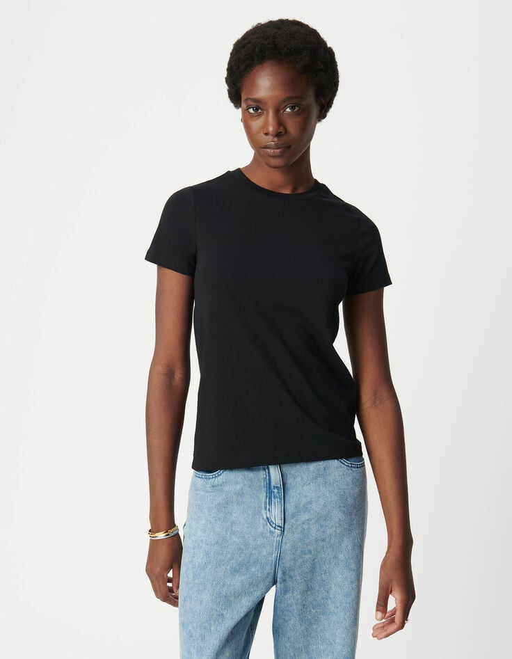 Ikks Tee-shirt Noir Col Rond Broderie Chevrons Dos Femme