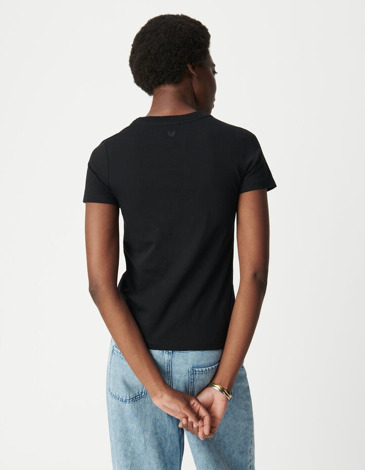 Ikks Tee-shirt Noir Col Rond Broderie Chevrons Dos Femme