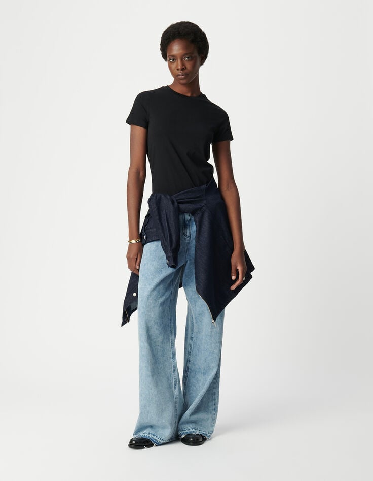 ikks Tee-shirt noir col rond broderie chevrons dos Femme