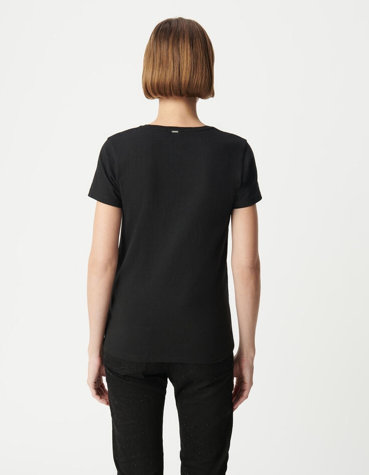 Ikks Tee-shirt Noir Coton Bio Peace And Love Clouté Femme