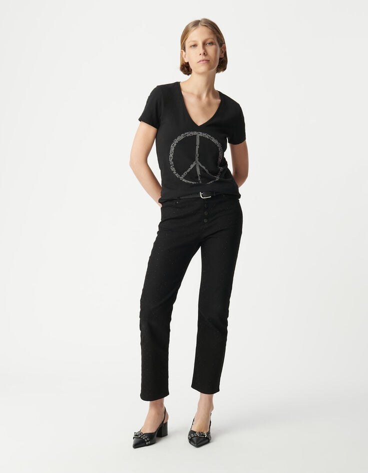 ikks Tee-shirt noir coton bio peace and love clouté Femme