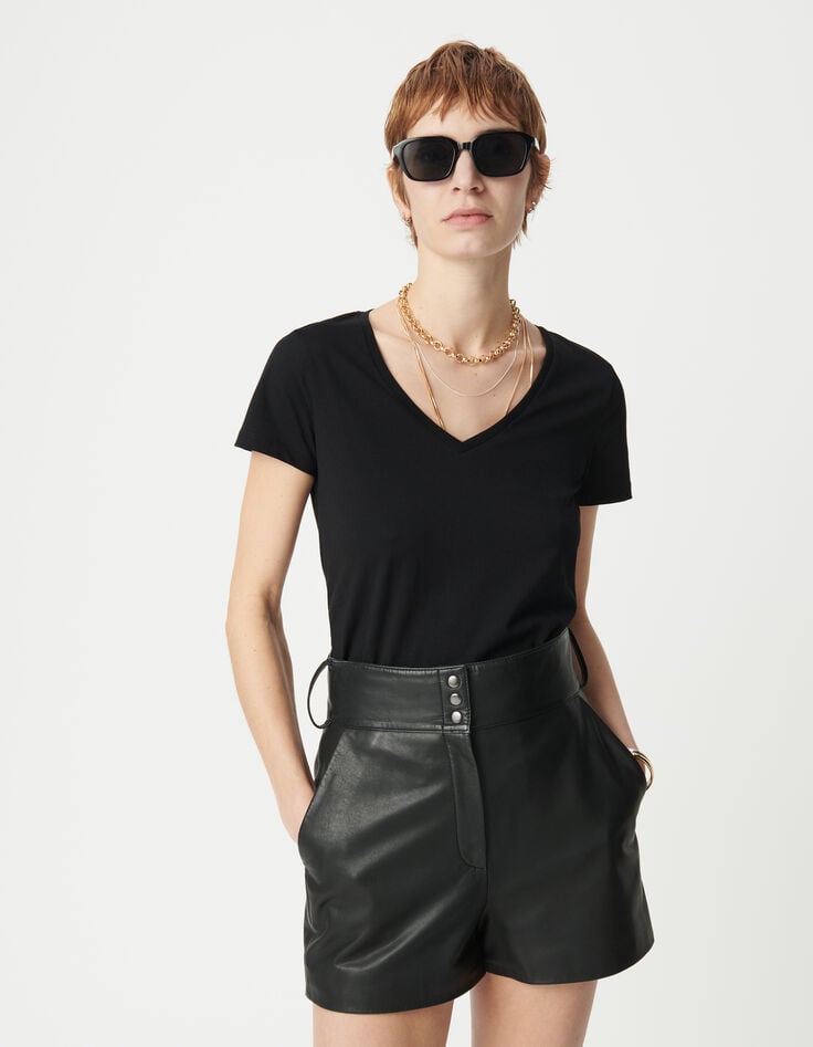 Ikks Tee-shirt Noir Encolure V Broderie Chevrons Dos Femme