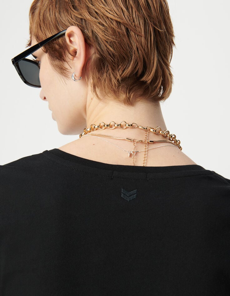 Ikks Tee-shirt Noir Encolure V Broderie Chevrons Dos Femme