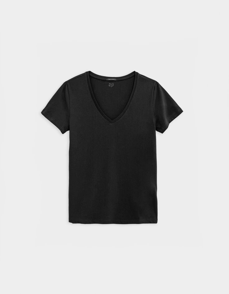 Ikks Tee-shirt Noir Encolure V Broderie Chevrons Dos Femme