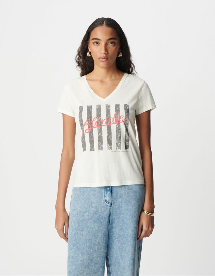 Ikks Tee-shirt Rock Blanc Coton Bio Message Et Rayures BLONDIE Femme