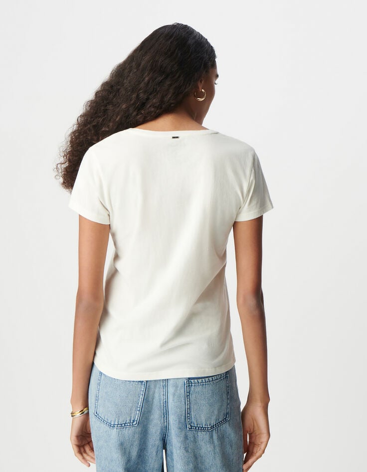 Ikks Tee-shirt Rock Blanc Coton Bio Message Et Rayures BLONDIE Femme