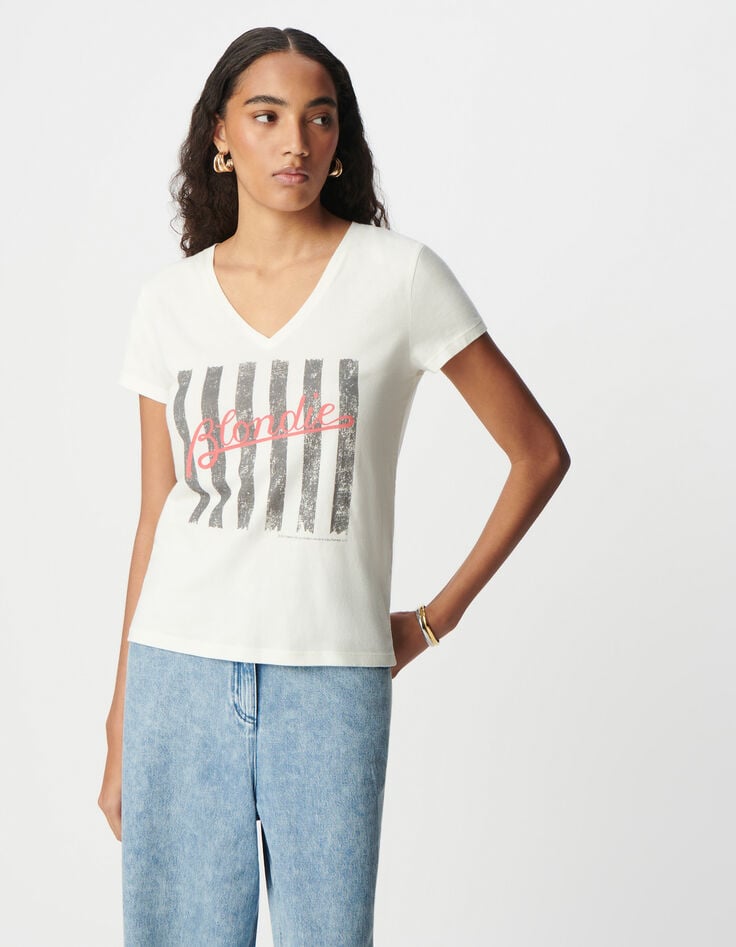 Ikks Tee-shirt Rock Blanc Coton Bio Message Et Rayures BLONDIE Femme