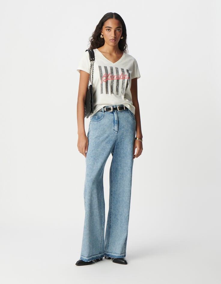 ikks Tee-shirt rock blanc coton bio message et rayures BLONDIE Femme