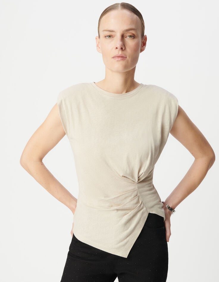 Ikks Tee-shirt Sans Manches Beige Effet Drapé Femme