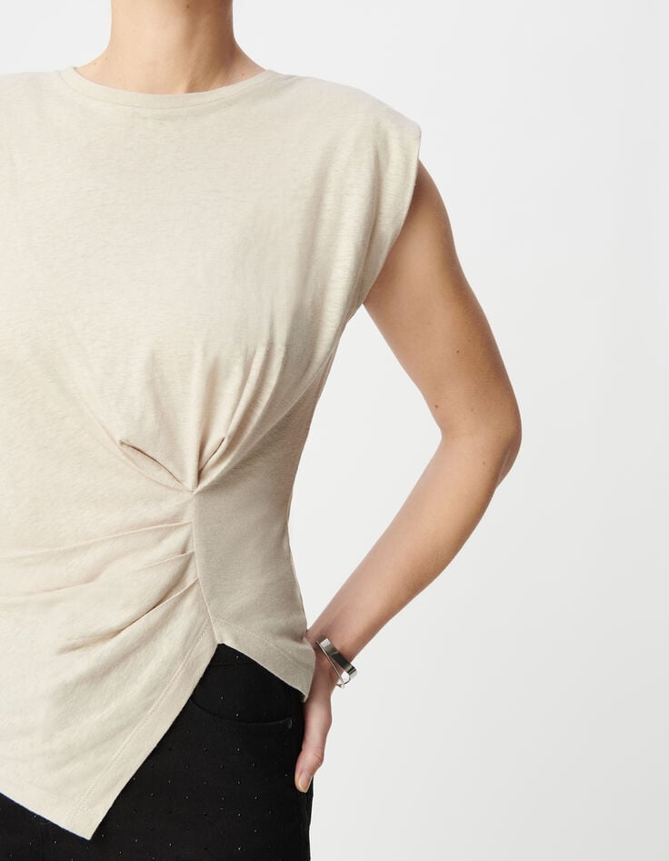 Ikks Tee-shirt Sans Manches Beige Effet Drapé Femme
