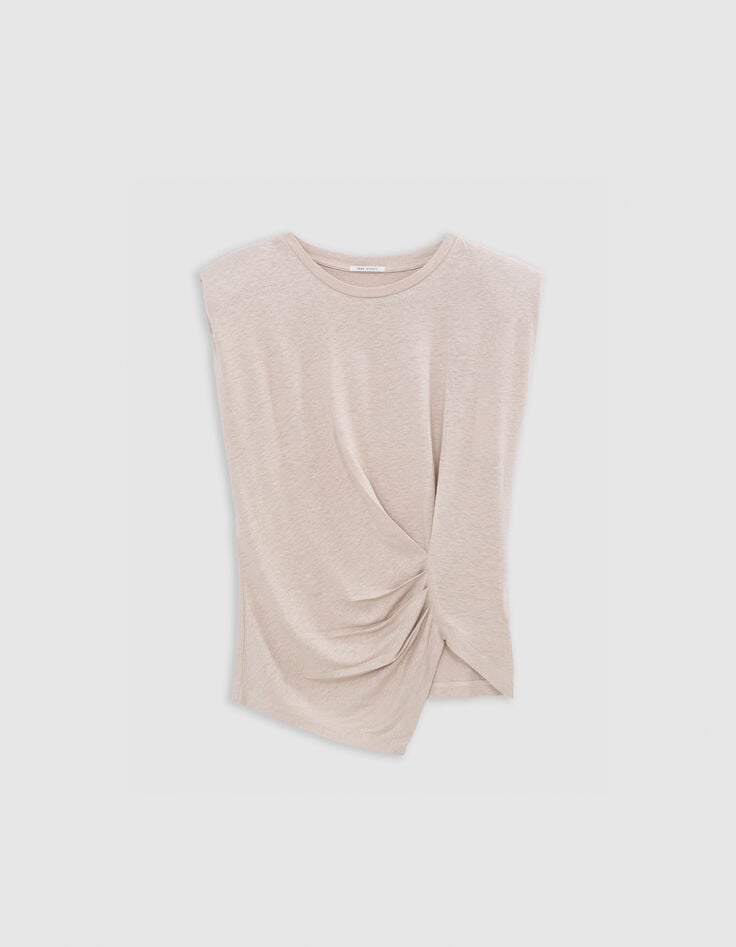 Ikks Tee-shirt Sans Manches Beige Effet Drapé Femme