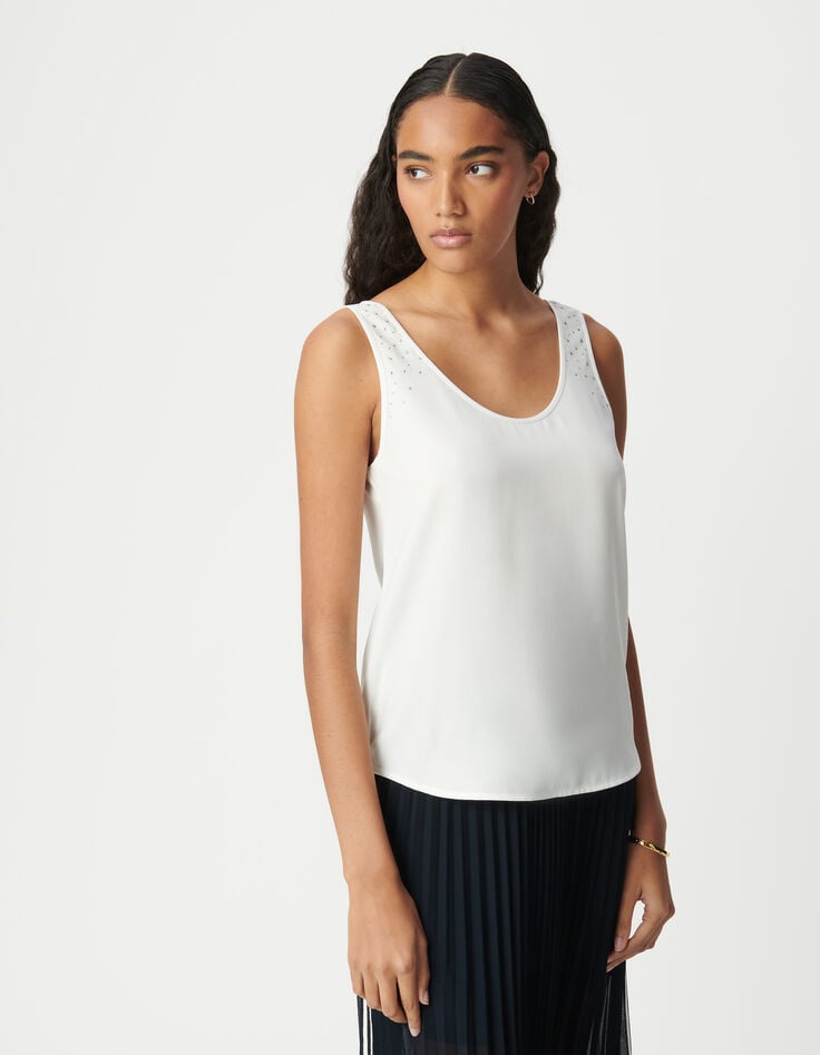 Ikks Top Blanc Recyclé Clous Réversible Devant Dos Femme