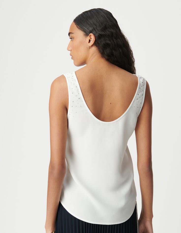 Ikks Top Blanc Recyclé Clous Réversible Devant Dos Femme