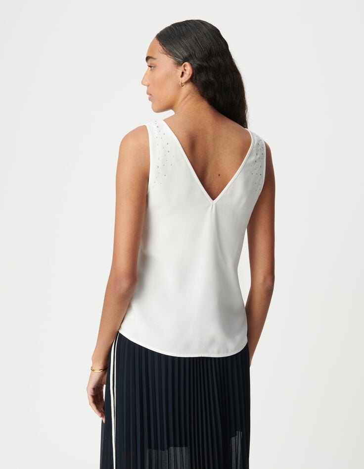 Ikks Top Blanc Recyclé Clous Réversible Devant Dos Femme