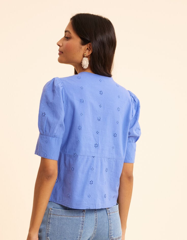 Ikks Top Bleu Broderie Anglaise Boutonnage Croisé I.Code