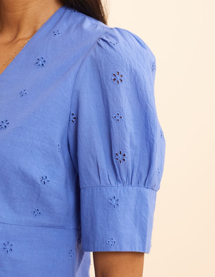 Ikks Top Bleu Broderie Anglaise Boutonnage Croisé I.Code