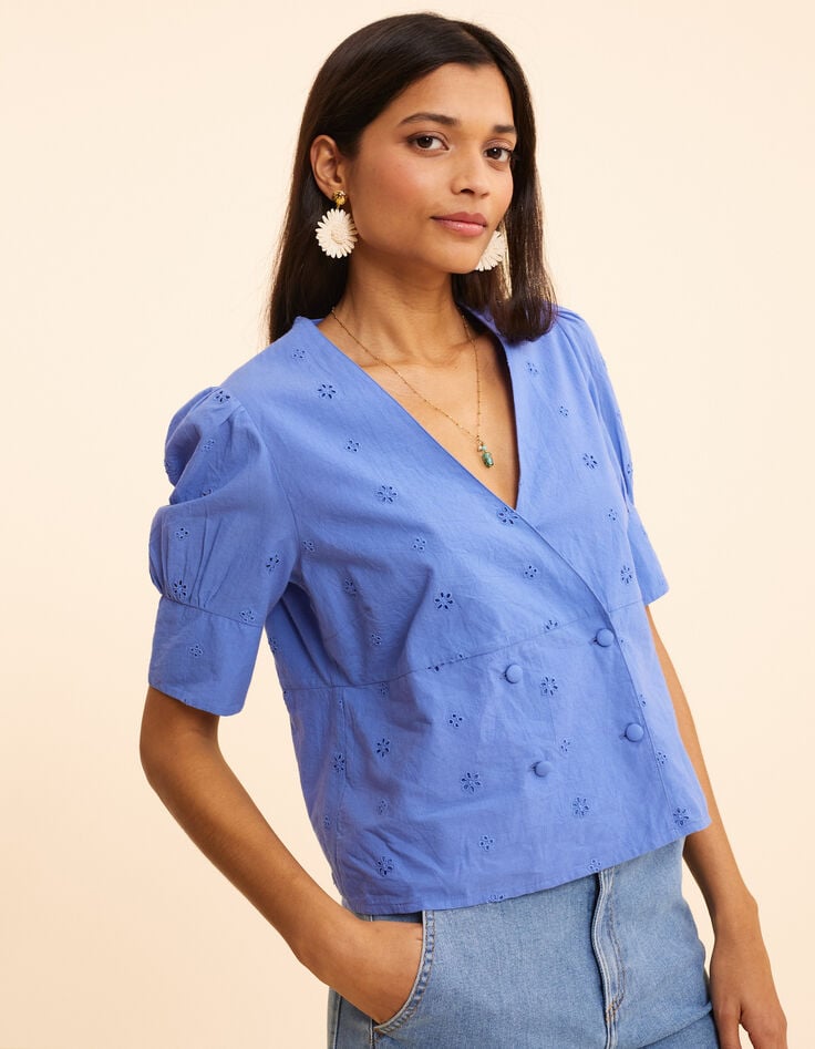 ikks Top bleu broderie anglaise boutonnage croisé I.Code