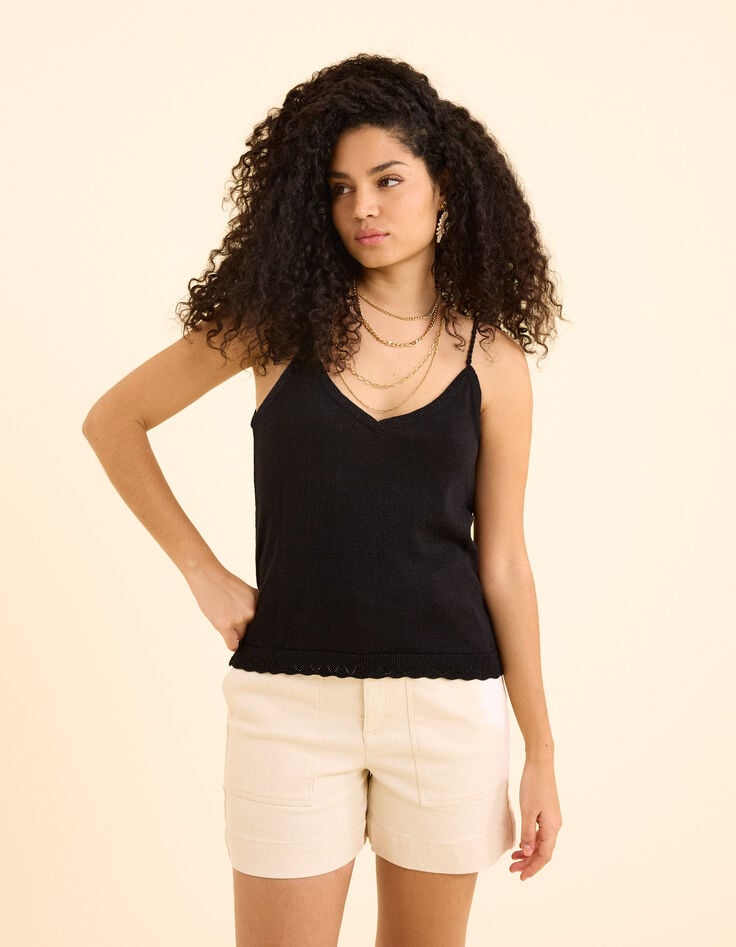 Ikks Top Fines Bretelles Noir Tricot Pailleté I.Code