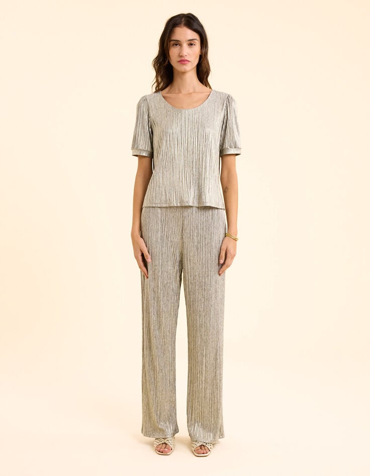 Ikks Top Gris Plissé à Rayures Fantaisie Dorées I.Code