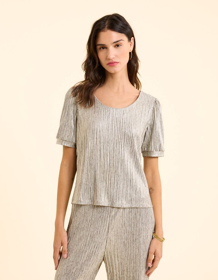 Ikks Top Gris Plissé à Rayures Fantaisie Dorées I.Code